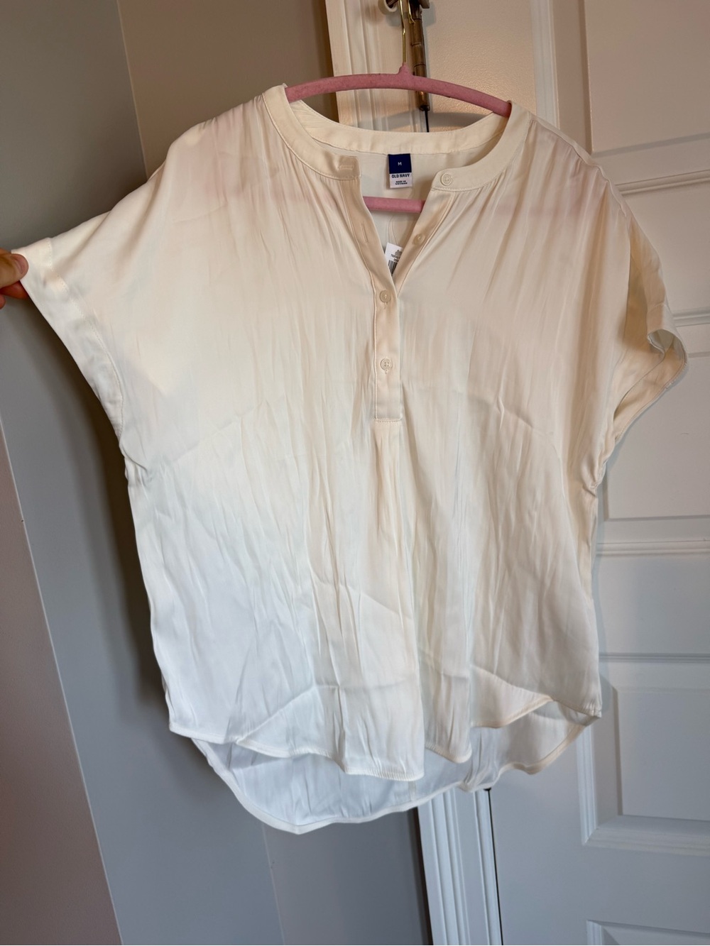 Old Navy Women's Cream Short-Sleeve Henley Blouse